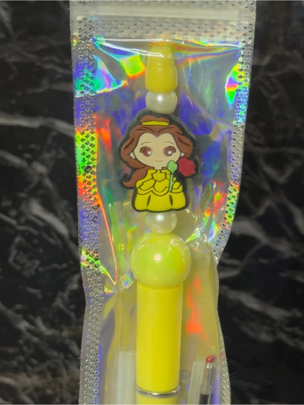 Yellow Belle Princess Focal Bead Pen Black & Blue Ink